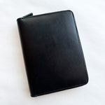 Galen Leather Zippered 5 Pen and A6 Notebook Case - Black