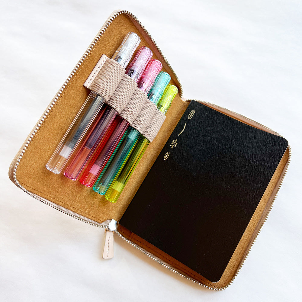 Galen Leather Zippered 5 Pen and A6 Notebook Case - Undyed