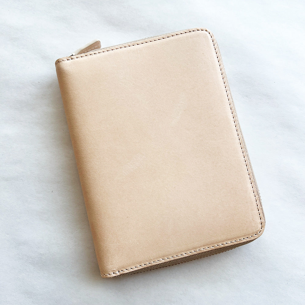 Galen Leather Zippered 5 Pen and A6 Notebook Case - Undyed