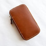 Galen Leather Zippered 6 Pen Case - Brown