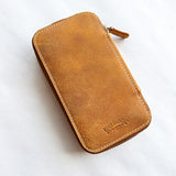 Galen Leather Zippered 6 Pen Case - Crazy Horse Brown