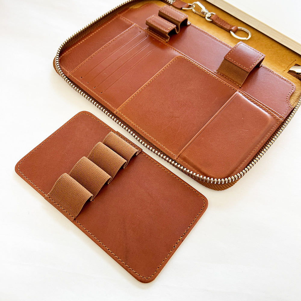 Galen Leather Zippered A5 Notebook Folio - Brown
