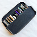 Galen Leather Zippered Magnum Opus 12 Pen Hard Case - Black