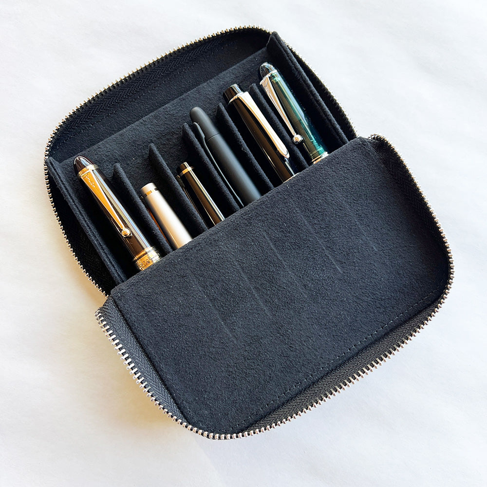 Galen Leather Zippered Magnum Opus 6 Pen Hard Case - Black