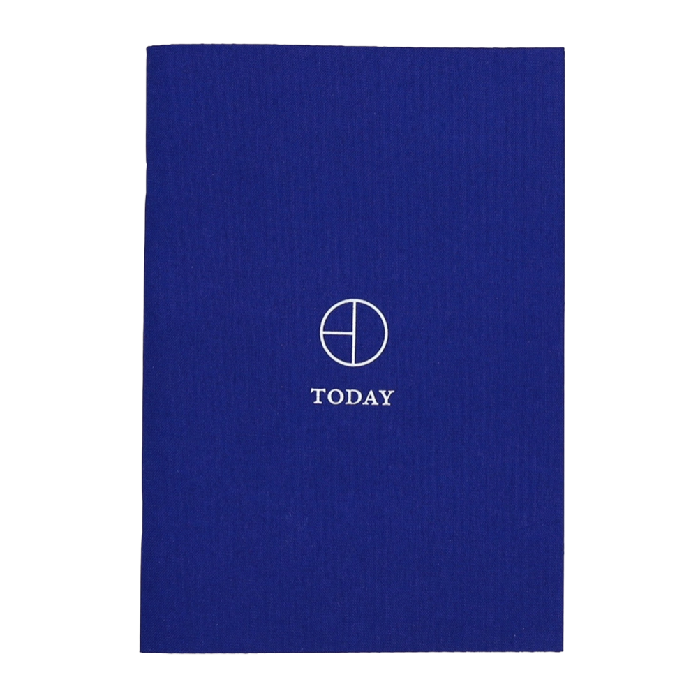 A royal blue textured planner with a white circular logo and the word 'TODAY' printed in the center, shown against a plain white background.