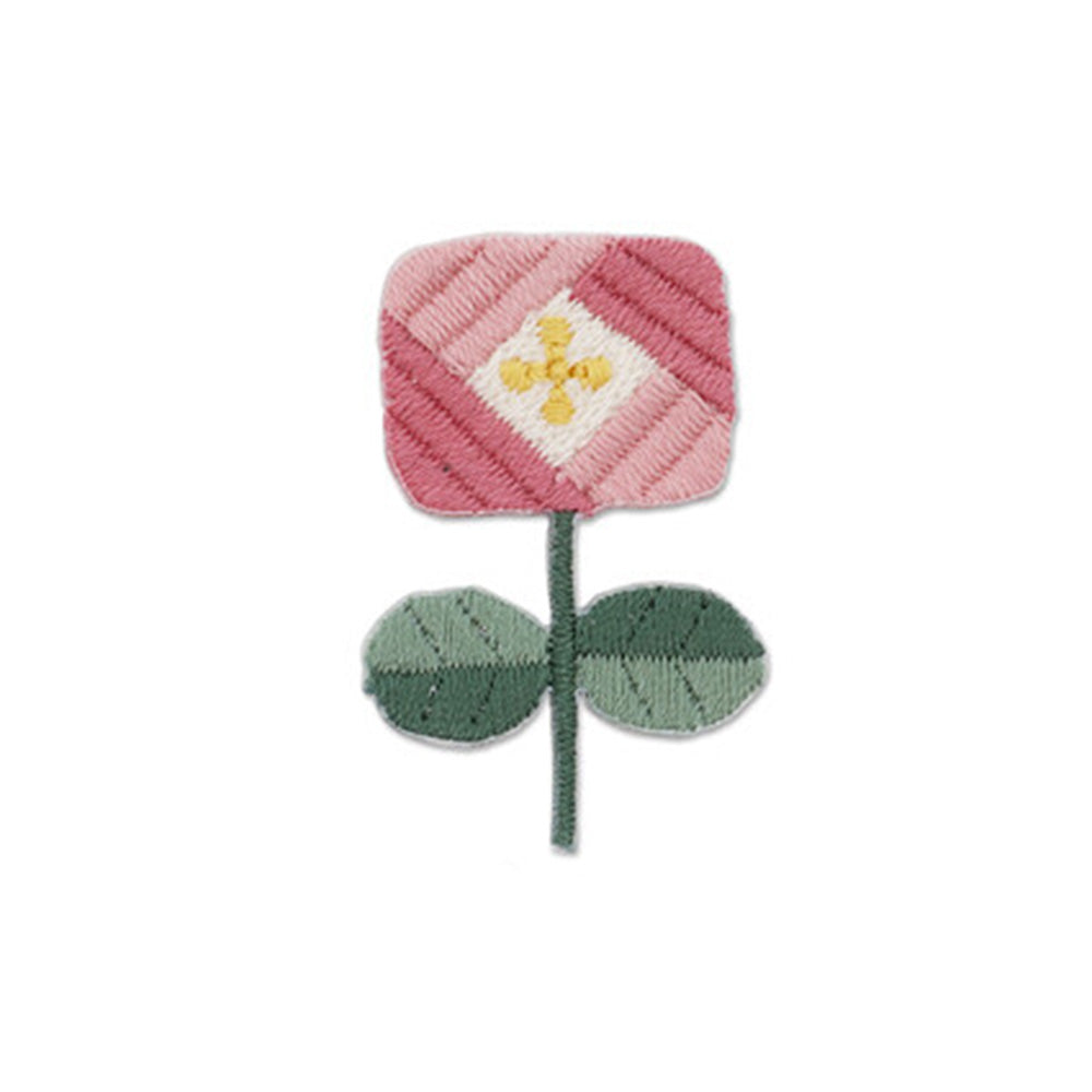 Harawool Embroidered Iron-On Sticker Patch - Pink Square Rose