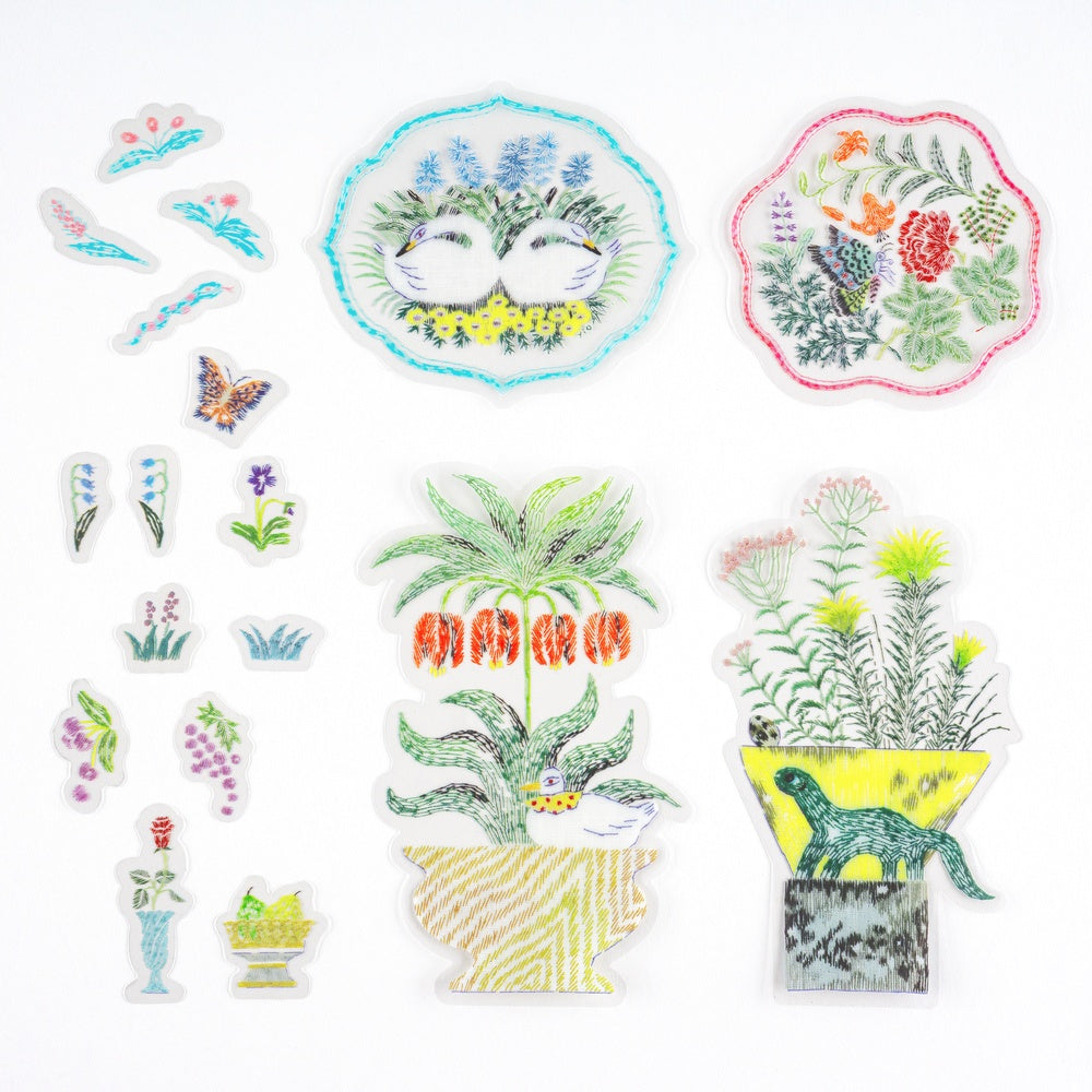 Hobonichi Techo - iyo okumi: Transparent Embroidery Sticker Set - My Garden