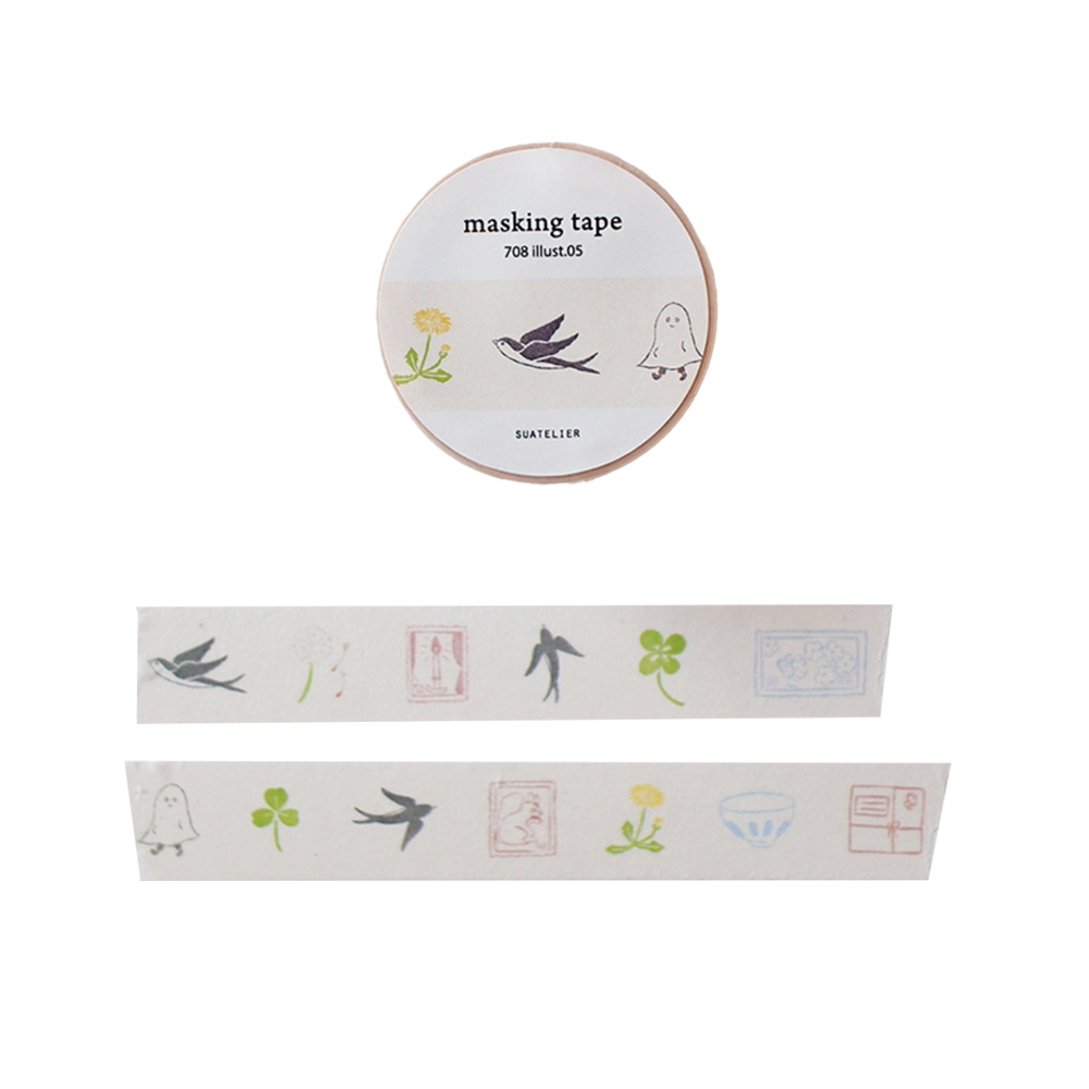 Washi tape with illustrations on a white background