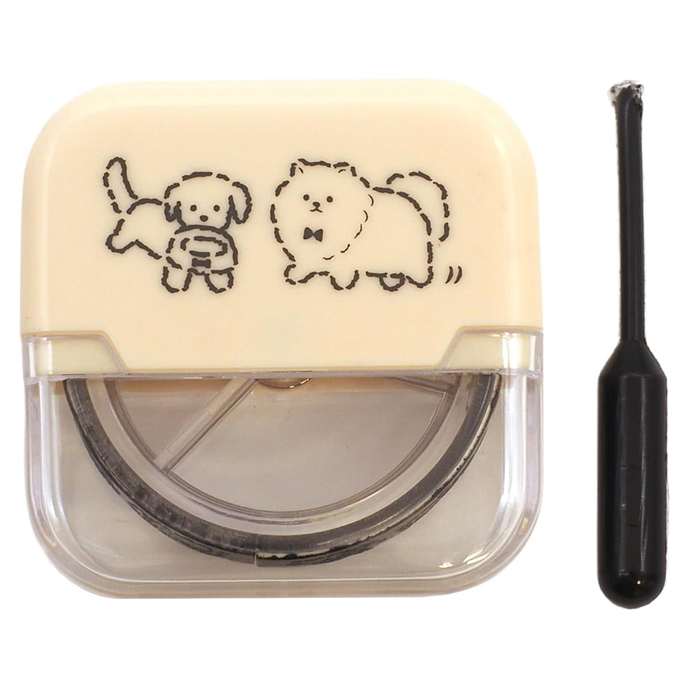 Roller stamp with cute dog illustrations on a beige case.