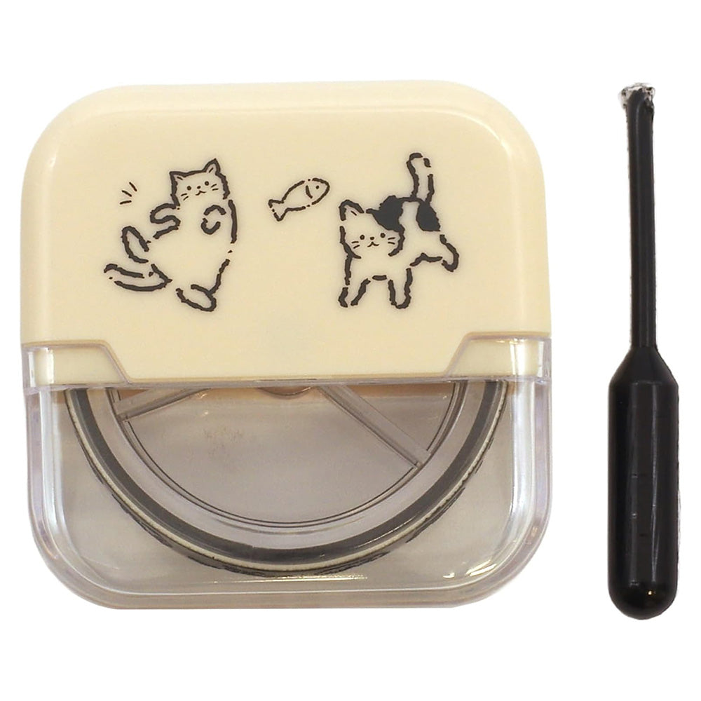Rolling stamp with cat illustrations on the cover and a black tool on a white background