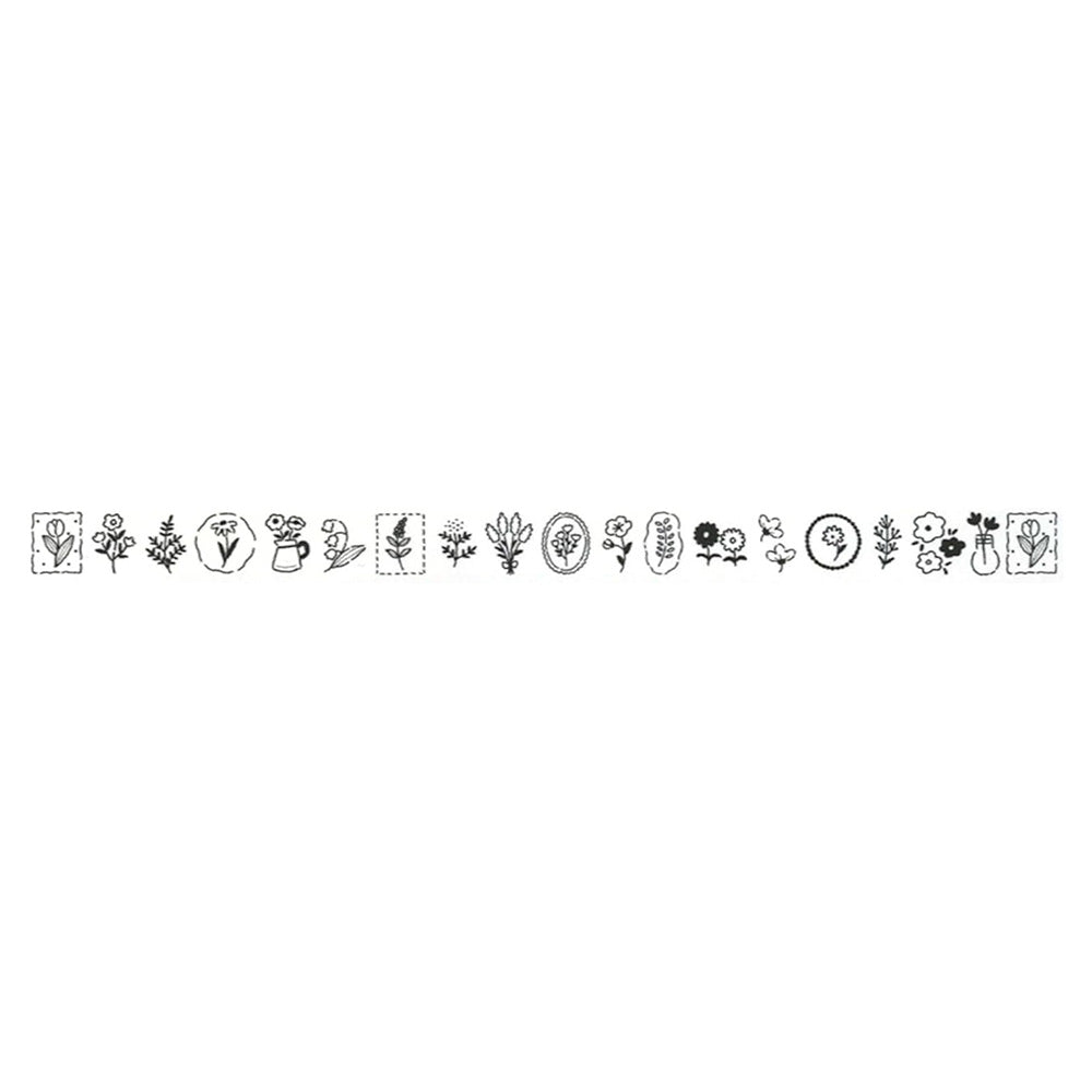 Repeating pattern of black line art icons on a white background