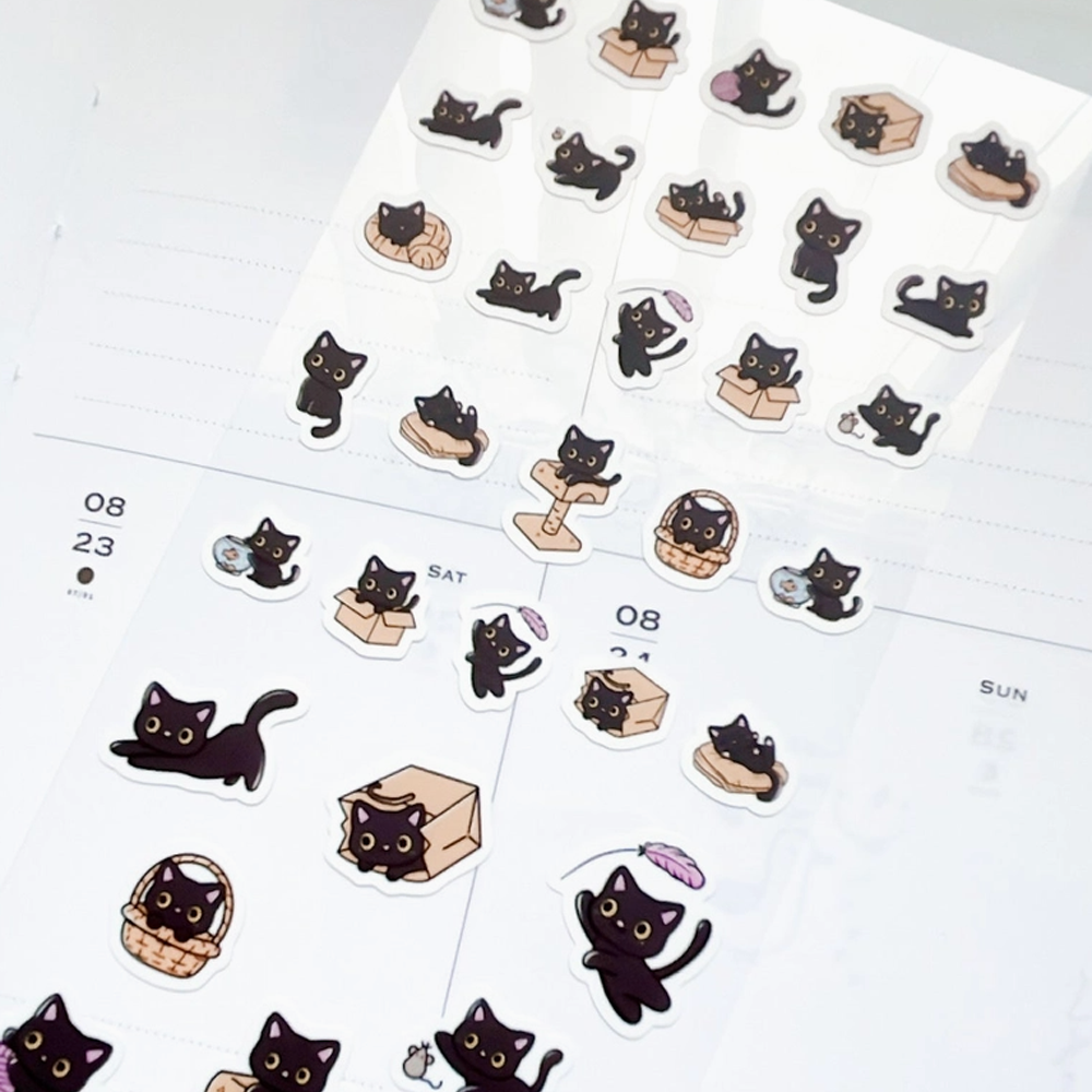 Sticker sheet with black cat illustrations