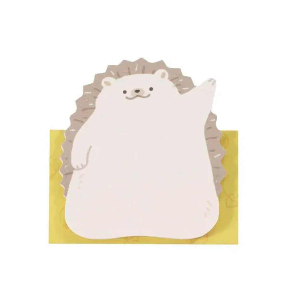 Hedgehog shaped sticky note with a yellow border on a white background