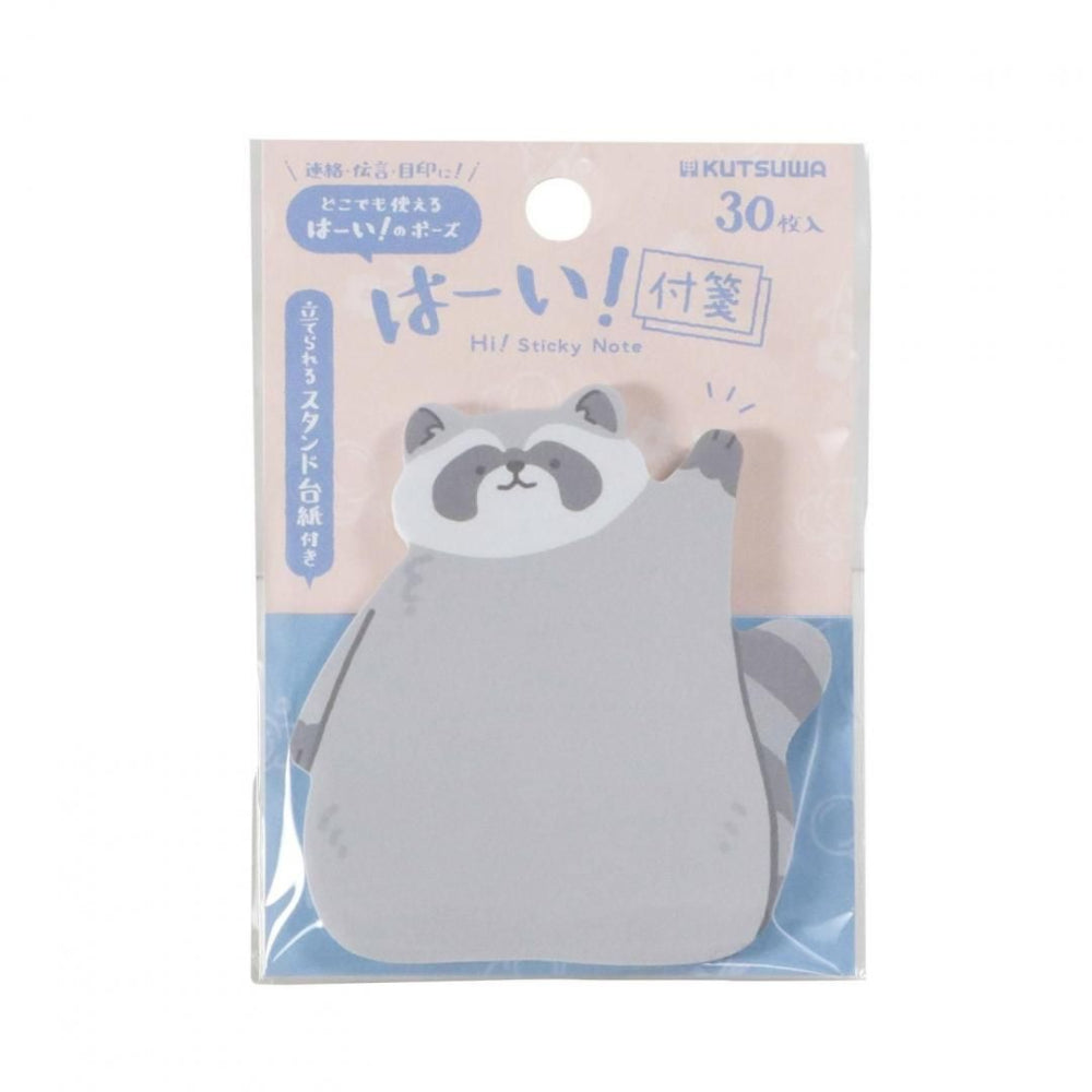 Kawaii raccoon-shaped sticky notes in packaging with Japanese text