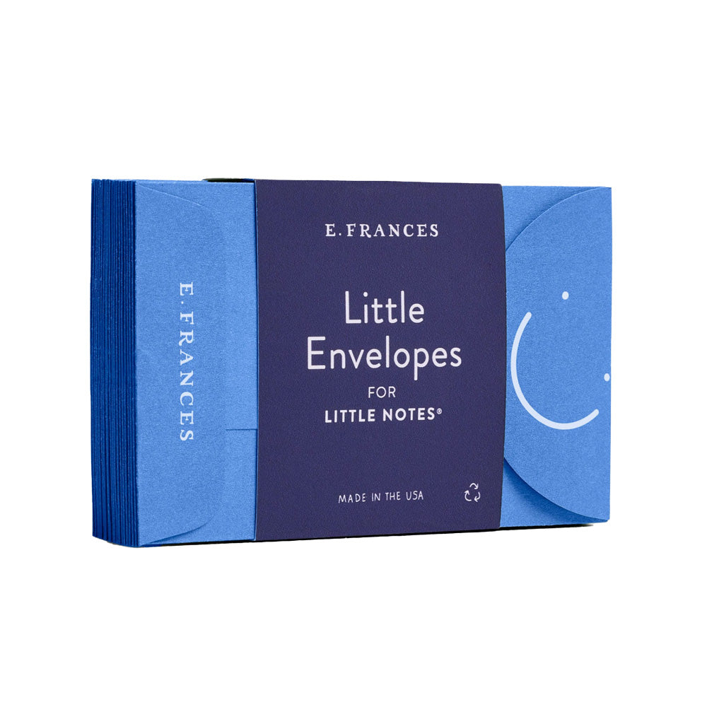 Pack of blue envelopes with 'E. Frances' branding on a white background