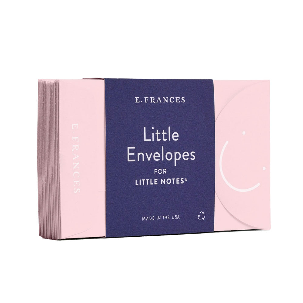 Pack of pink envelopes with a blue label featuring 'E. Frances' branding on a white background.