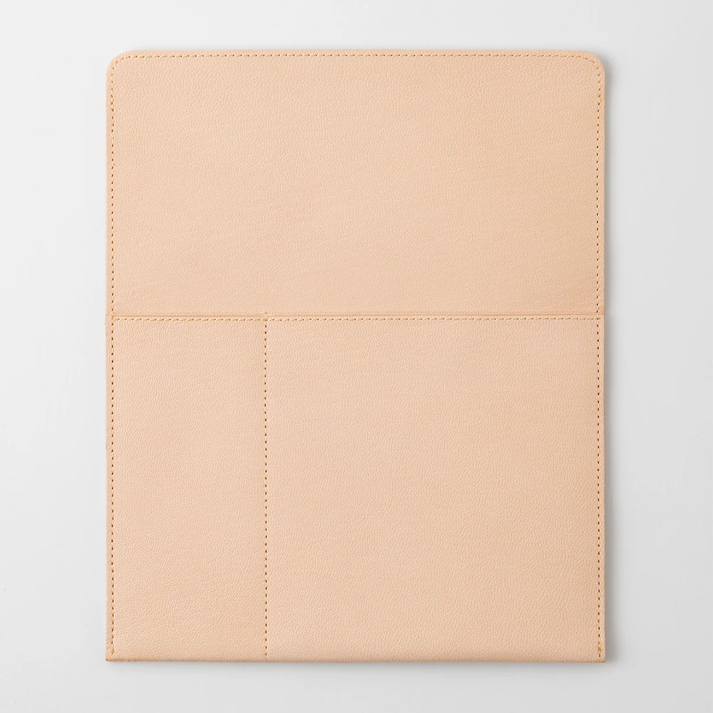 Beige leather case on a light gray background