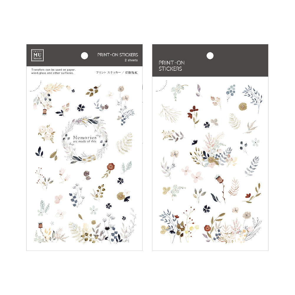 Two sheets of floral print-on stickers with decorative designs on a white background.