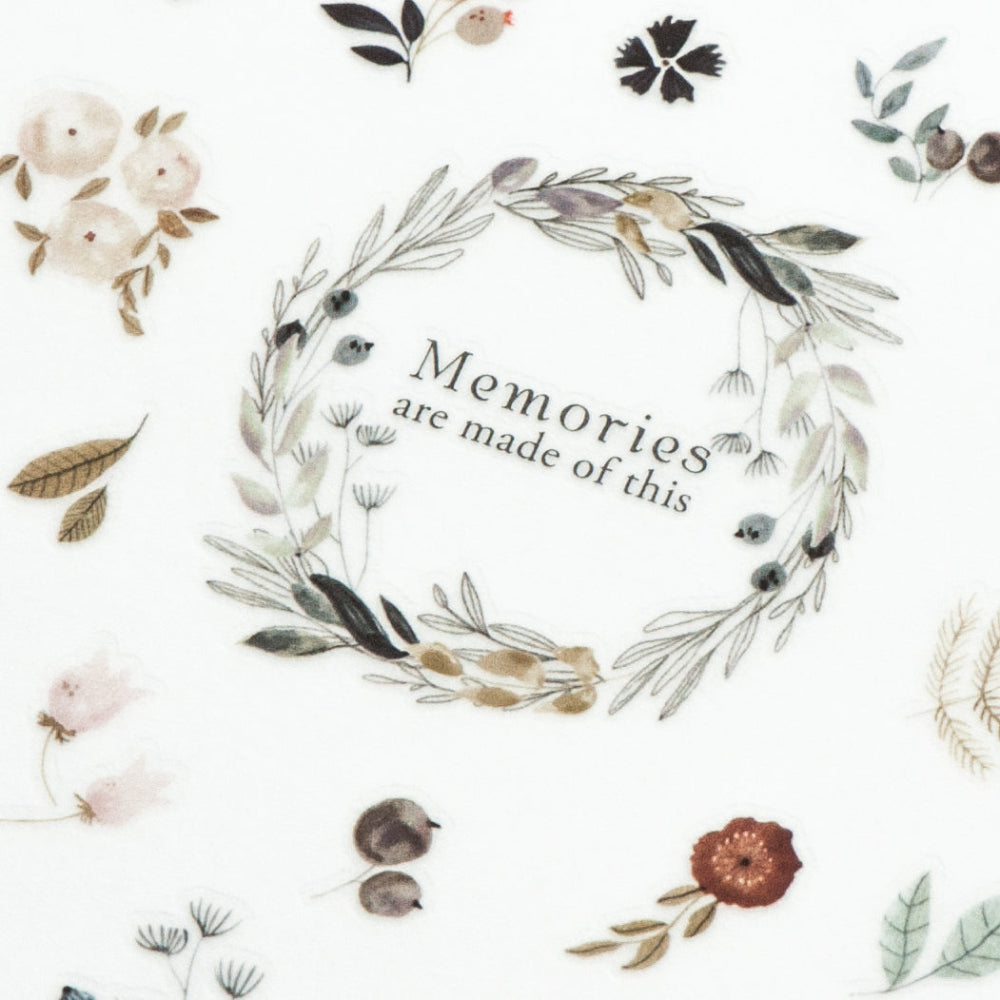 Floral wreath with text 'Memories are made of this' on a white background