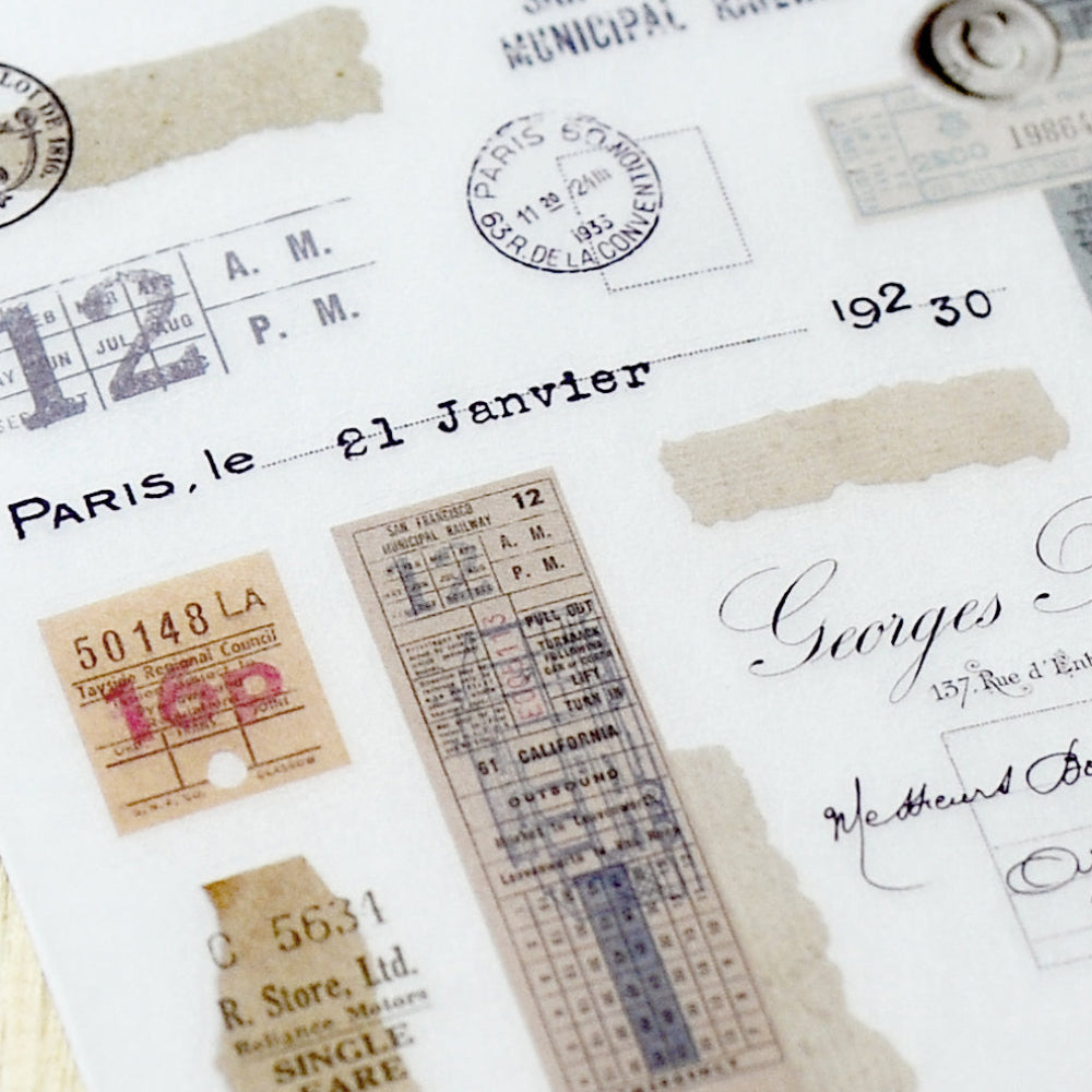 Vintage-style letter with stamps and labels on a textured background