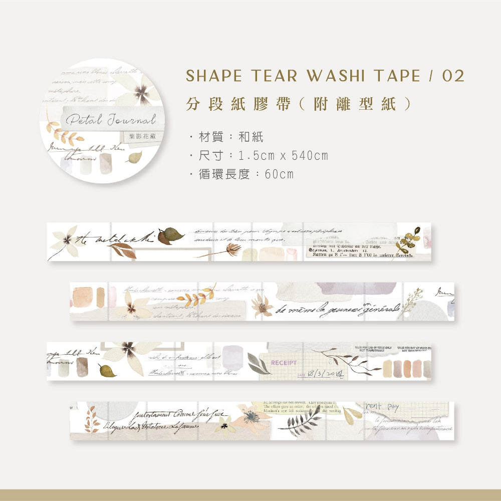 Shape tear washi tape with decorative designs on a white background