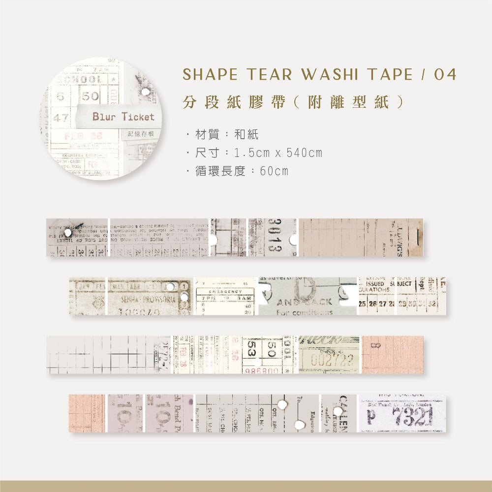 Shape tear washi tape with a ticket design on a white background