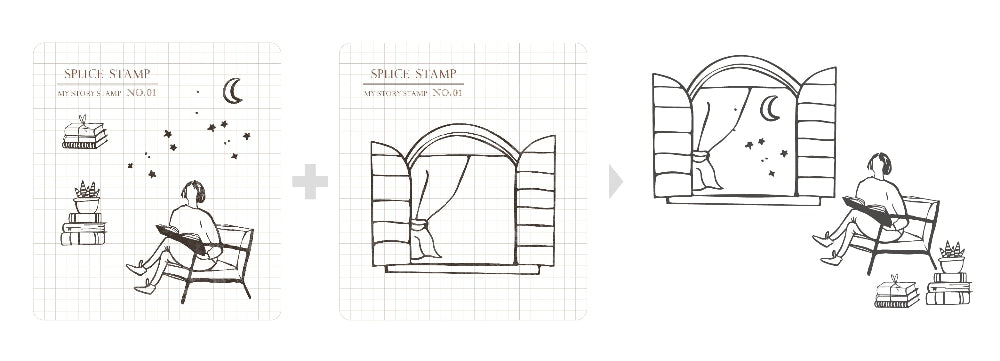Step-by-step illustration of a person reading a book by a window with a starry night view.