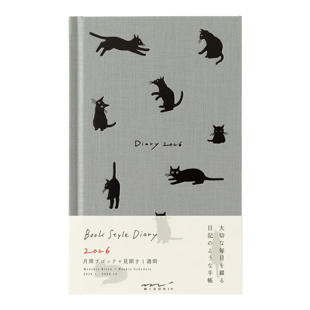 Midori 2026 B6 Book Style Diary - Cat Gray