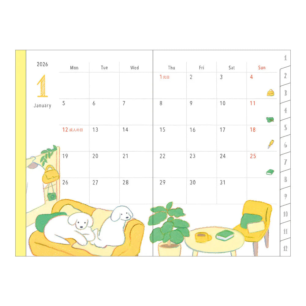 Midori 2026 Pocket Diary A6 - Dogs