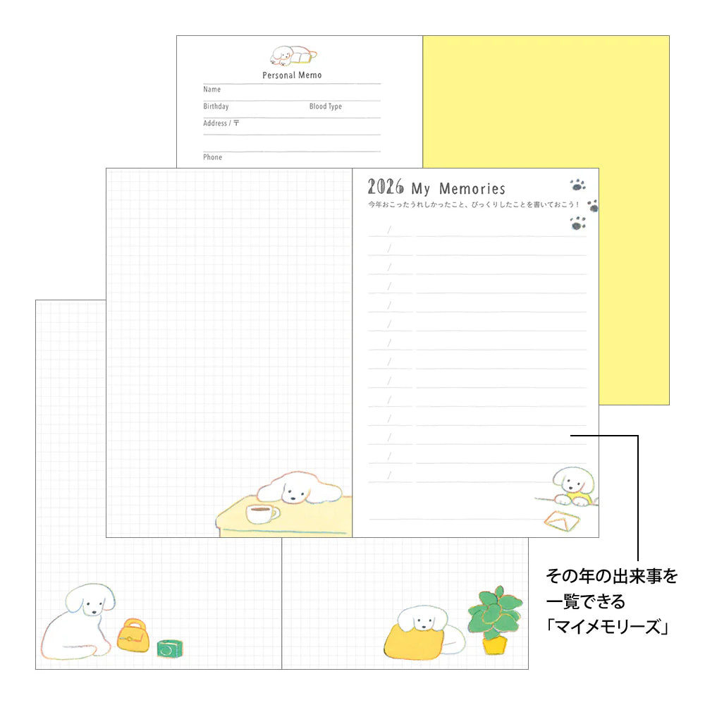 Midori 2026 Pocket Diary A6 - Dogs