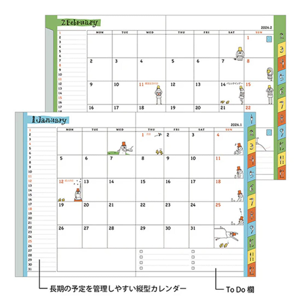 Midori 2026 Pocket Diary A6 Weekly Block - Ojisan