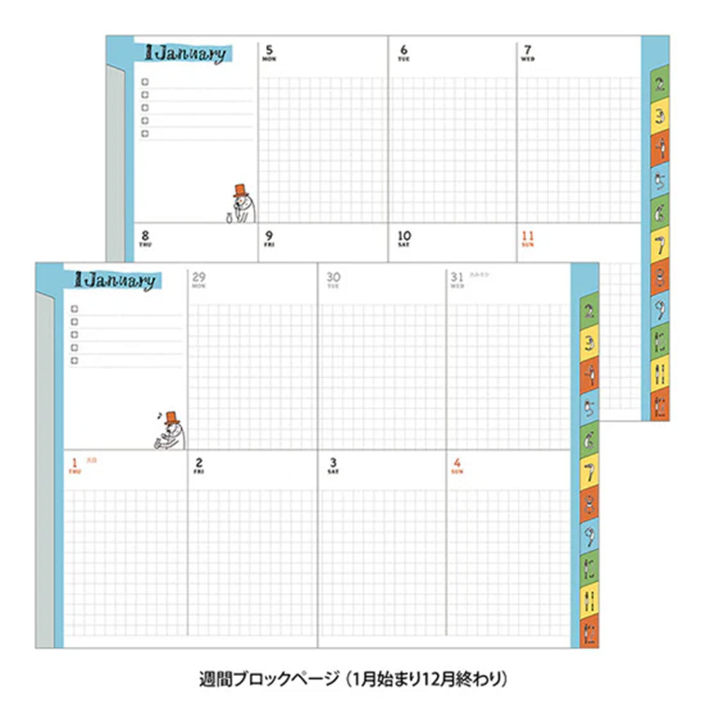 Midori 2026 Pocket Diary A6 Weekly Block - Ojisan