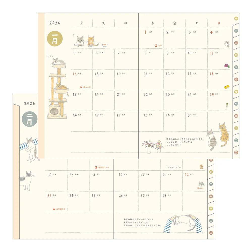Midori 2026 Pocket Diary B6 - Cats