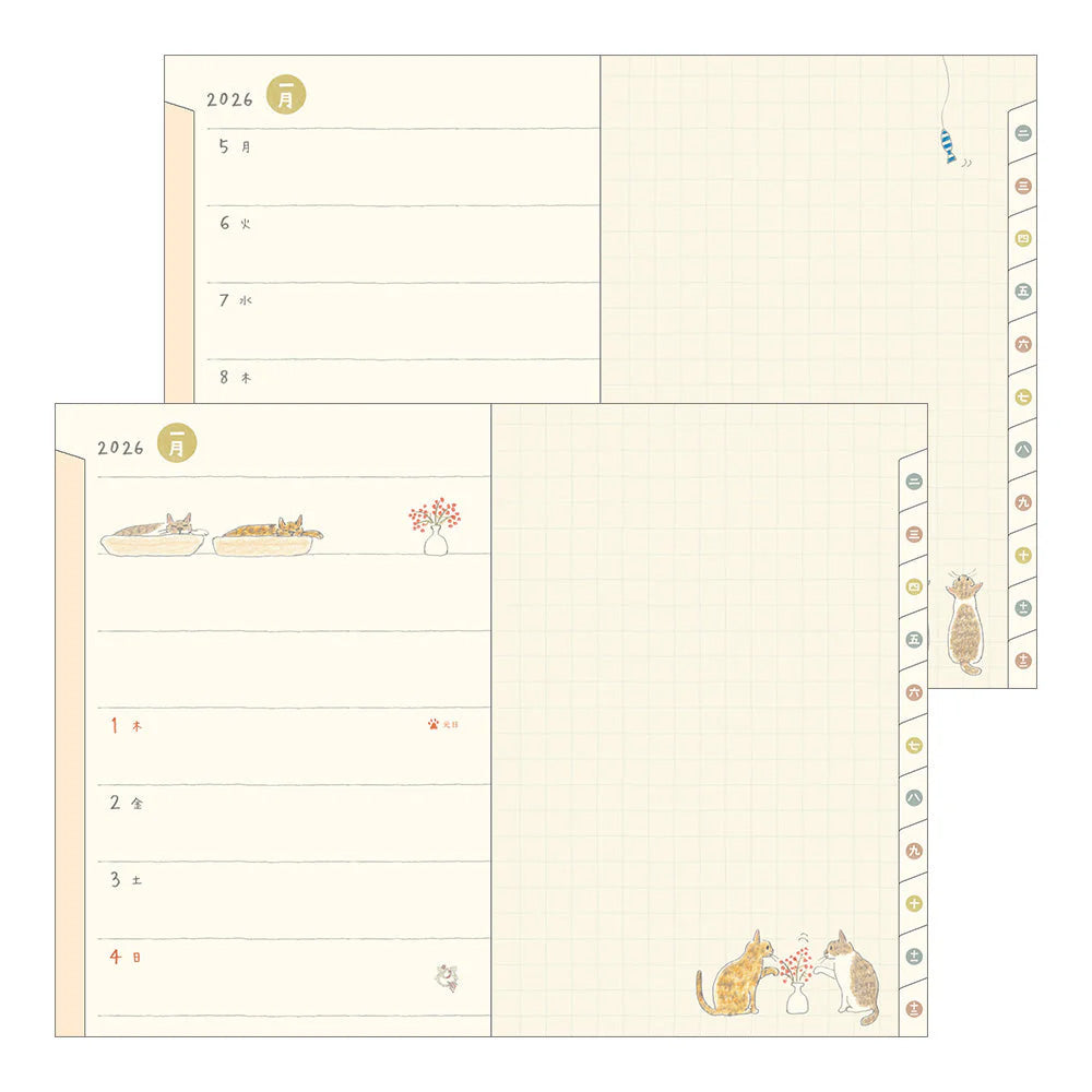 Midori 2026 Pocket Diary B6 - Cats