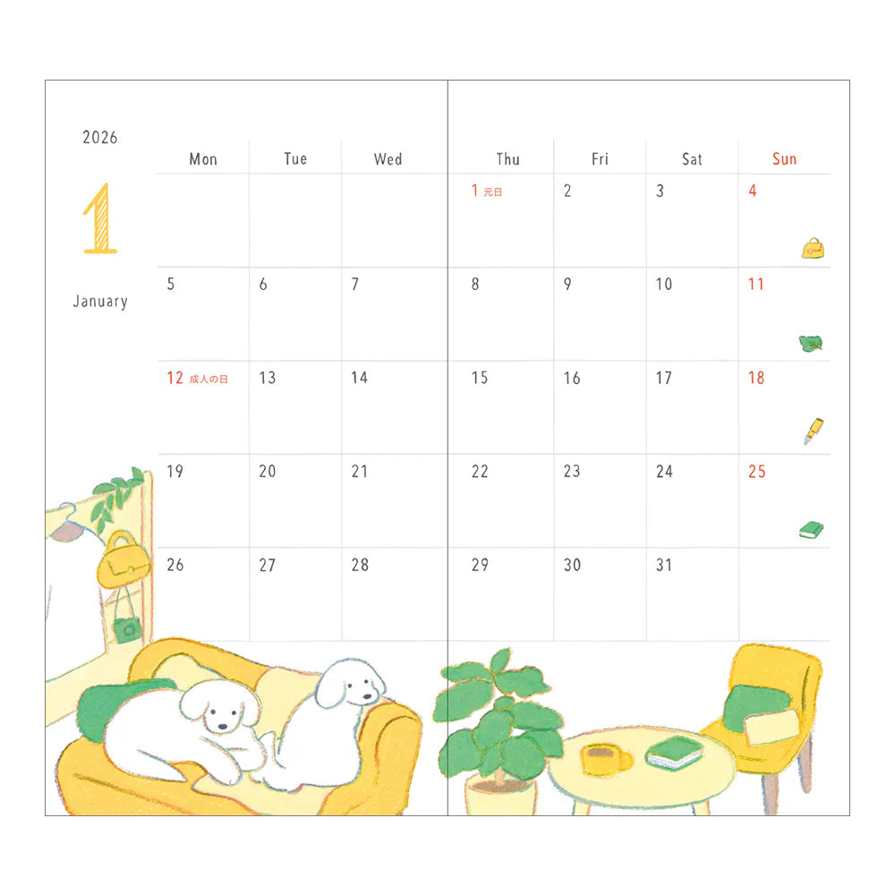 Midori 2026 Pocket Diary Slim - Dogs
