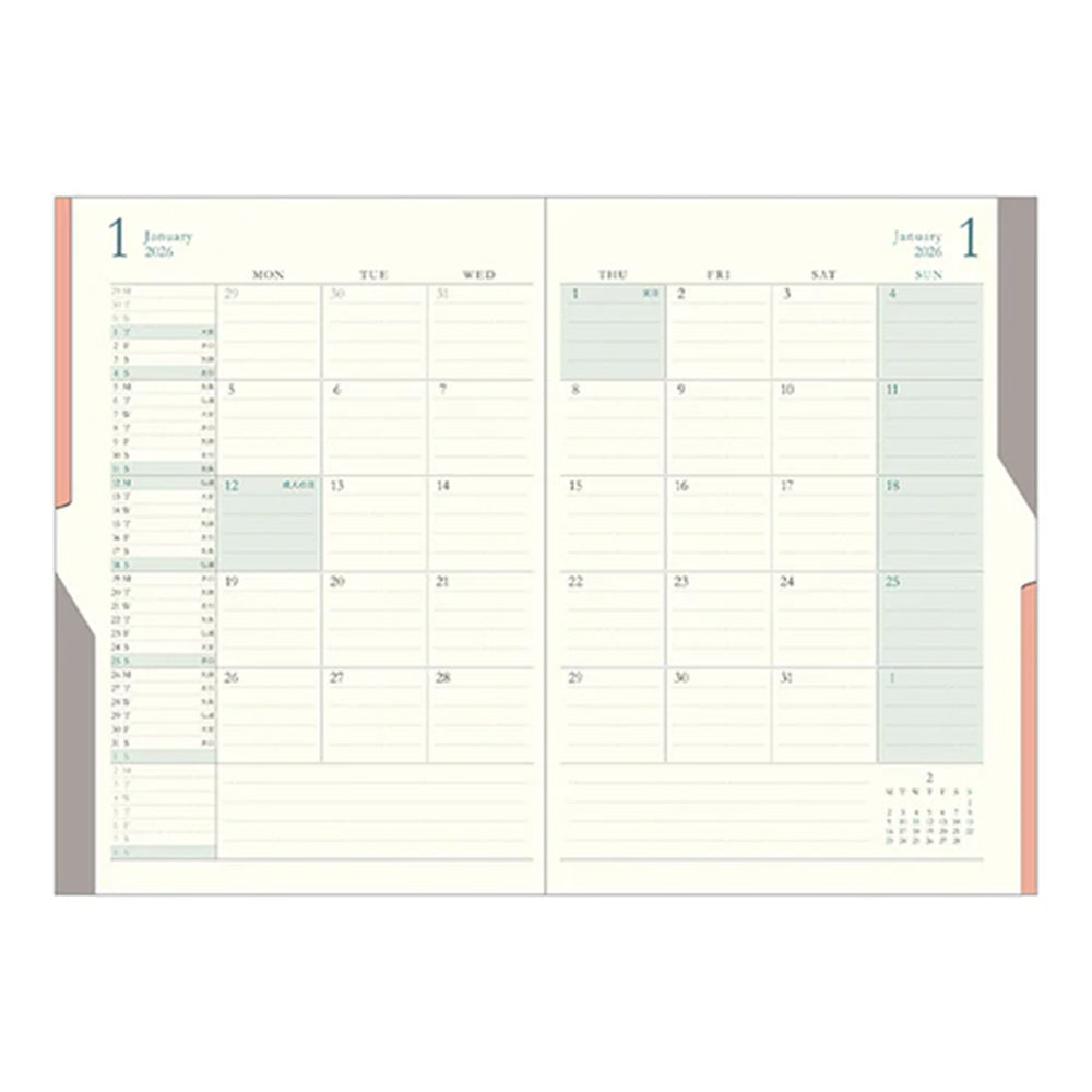 Midori Double Schedule B6 Diary 2026 - Beige