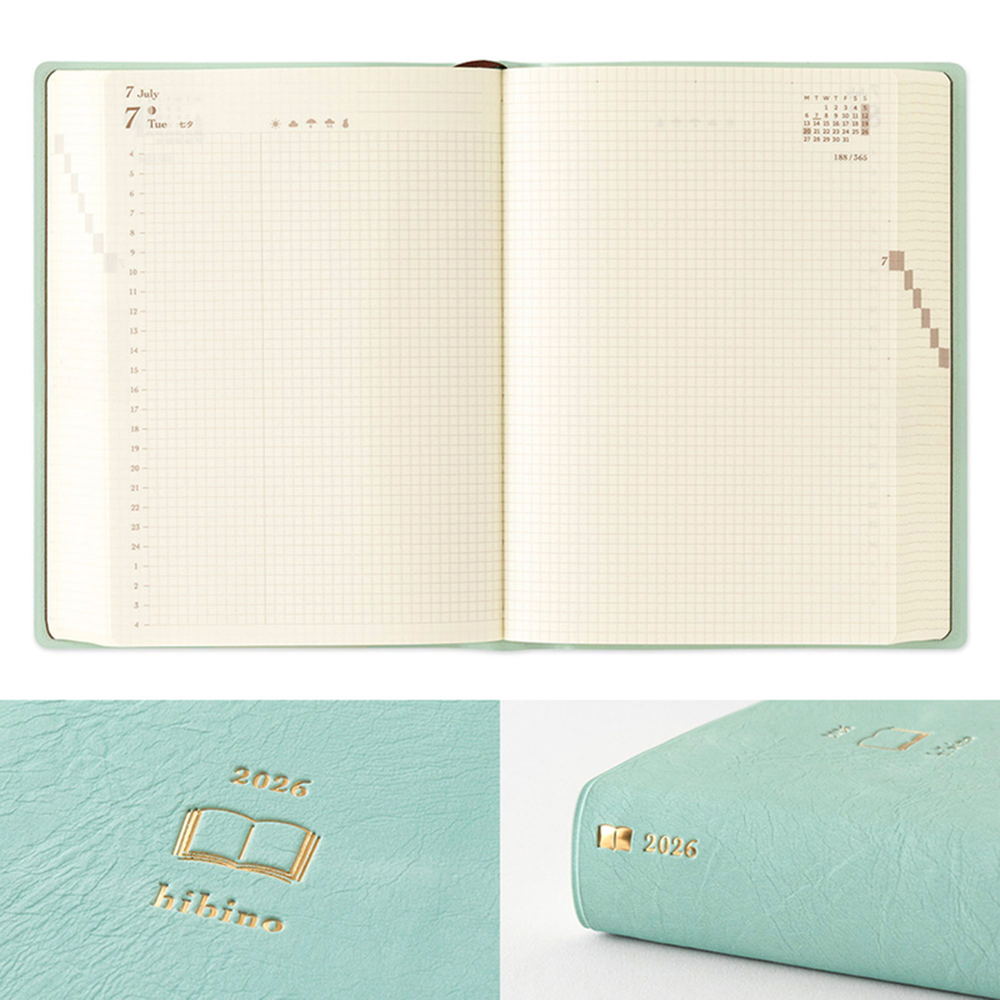 Midori Hibino Daily 2026 A6 Book - Blue Green