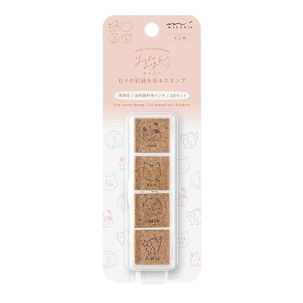 Midori Yuru Log Paintable Stamp Pre-Inked - Cat