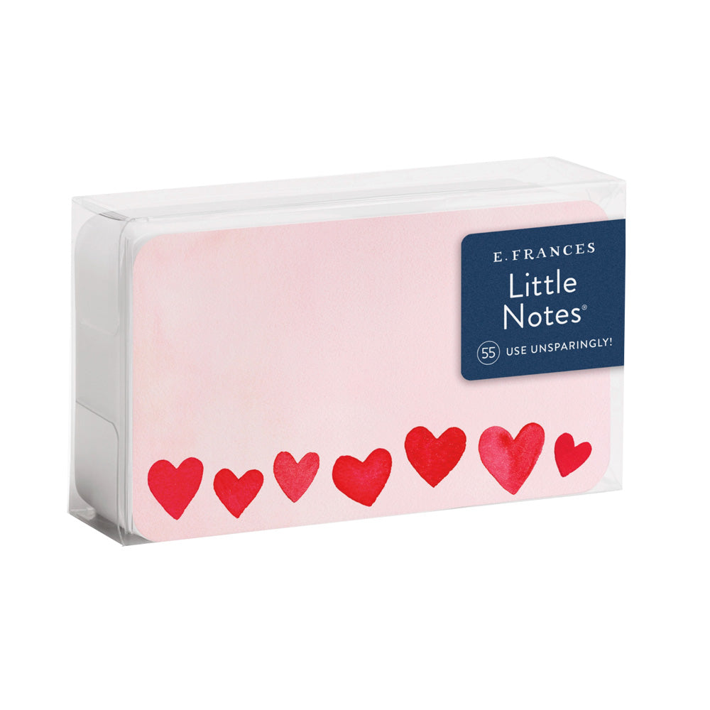 Pack of E. Frances Little Notes with red hearts on a pink background