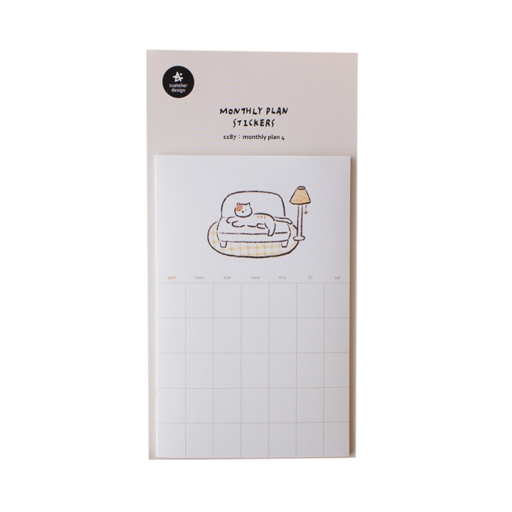 Monthly planner stickers with a cat design on a white background