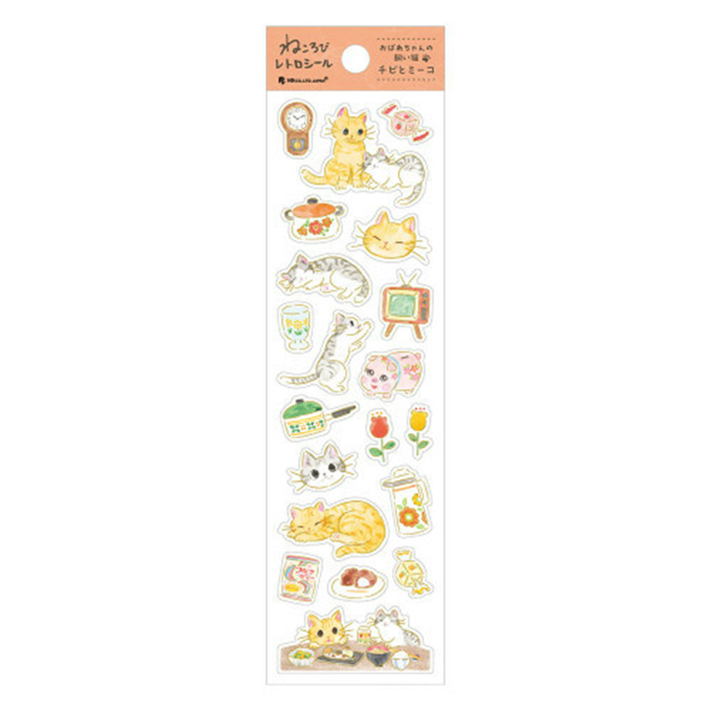 Nekorobi Retro Sticker Sheet - Grandma's Cats Chibi + Miko