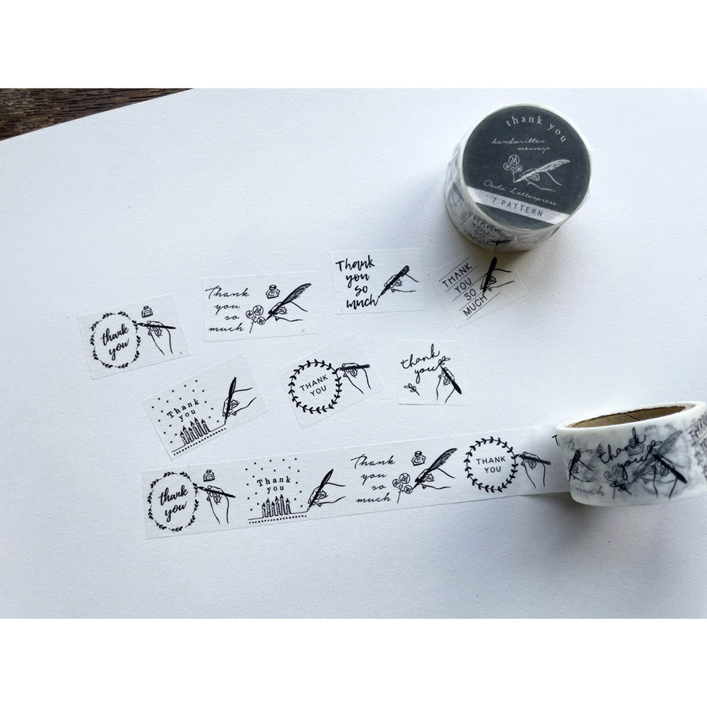 Oeda Letterpress Washi Tape - Handwritten 7 Pattern Thank You