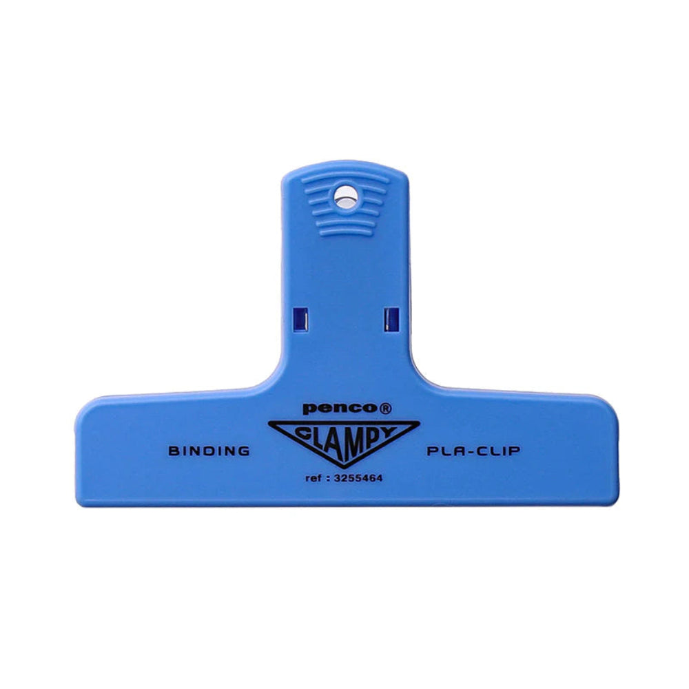 Blue binding clip with 'Penco' branding on a white background
