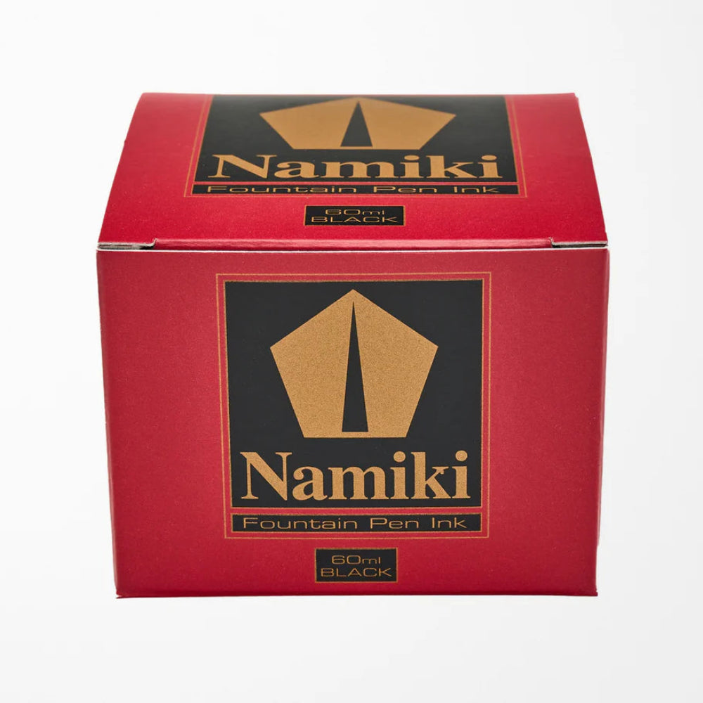 Red box of Namiki fountain pen ink with gold and black branding on a white background