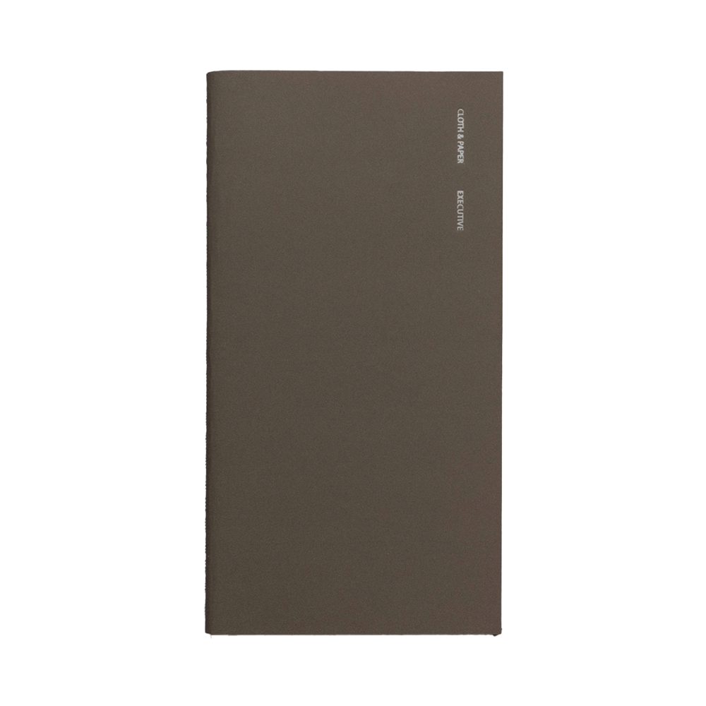 Green brown notebook with silver foil lettering on the side.