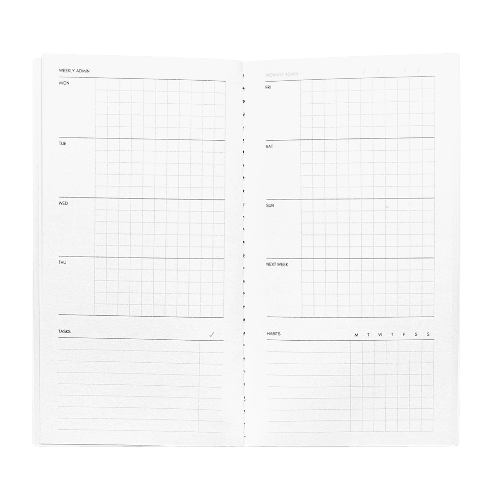 Weekly planner sheet with grid layout on a white background