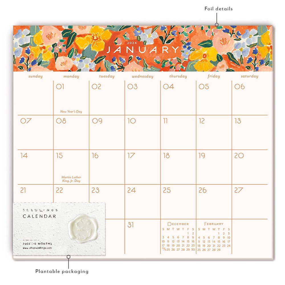 Red + Orange Floral Seedlings 2024 Calendar Pad