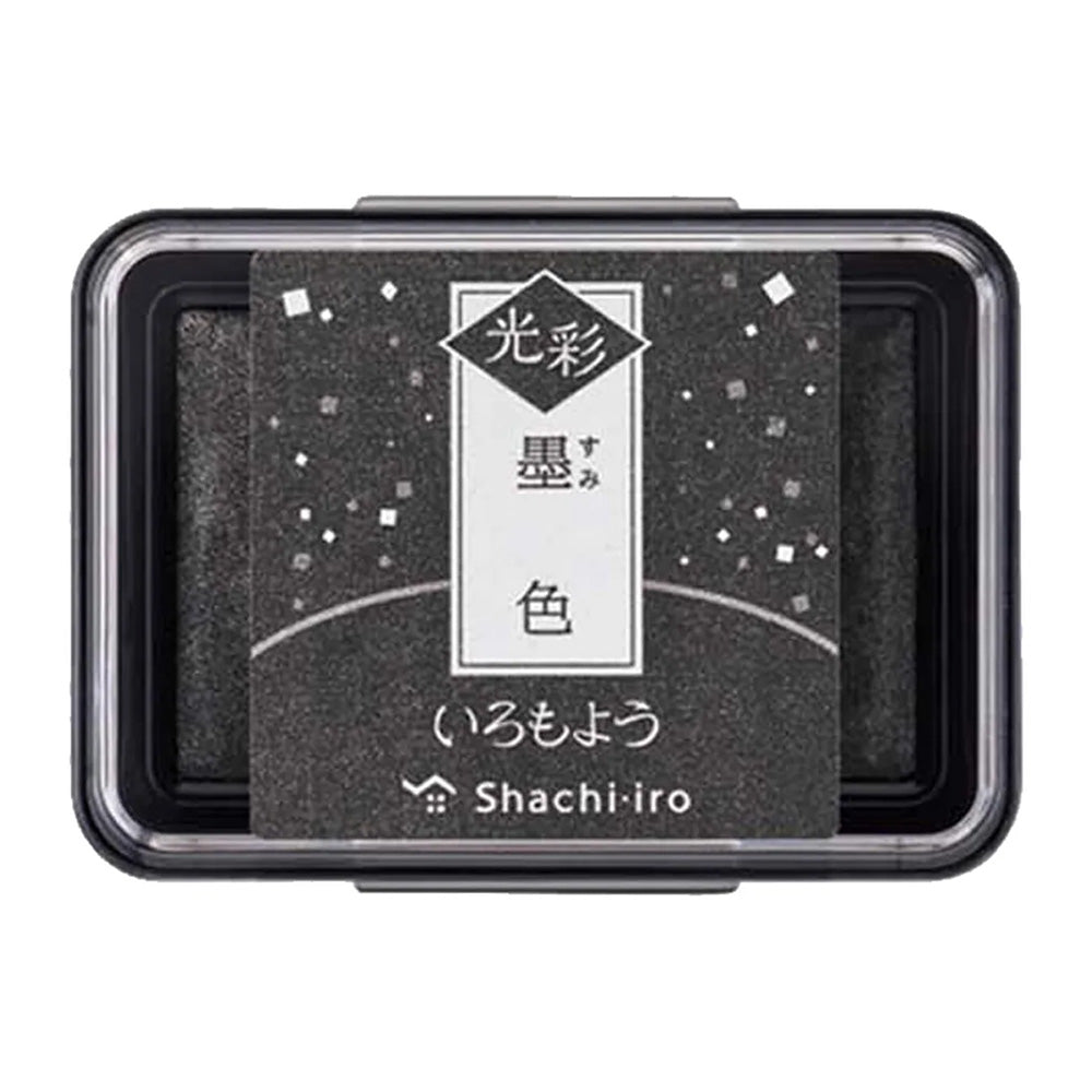 Shachi-Iro ink pad with black ink and visible brand name on a white background