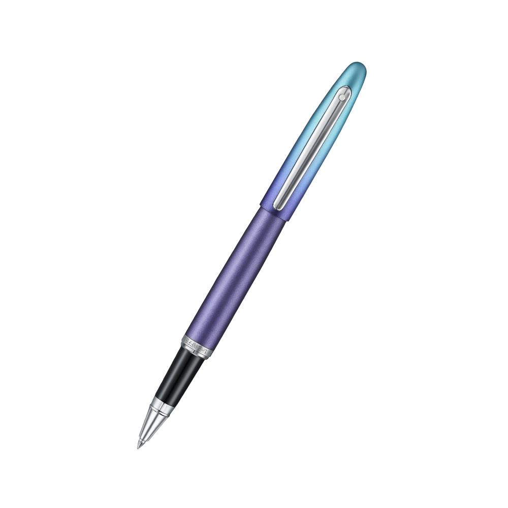 Multicolored rollerball pen on a white background