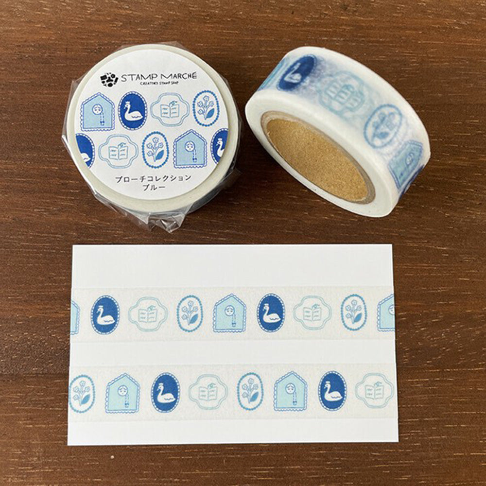 Stamp Marche Washi Tape - Brooch Collection Blue
